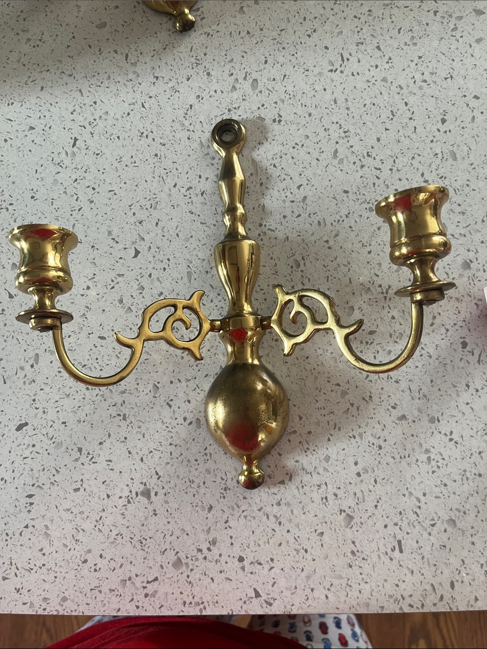 Brass Two-Arm Wall Sconce Candle Holder - Polished Gold Finish
